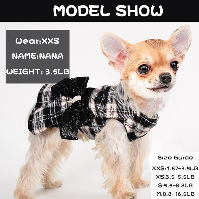 Dog Dress for Small Dog, Yorkie Sweater Girl Plaid Puppy Clothes Chihuahua Cat - Image 3