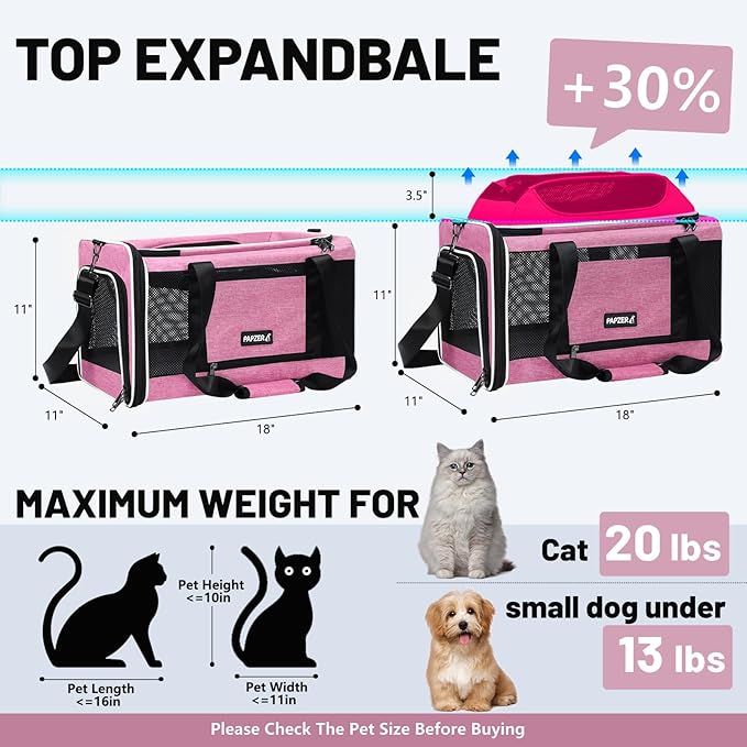 Top-Expandable Cat Carrier 18x11x11, United Delta American Airline Approved Dog - Image 2