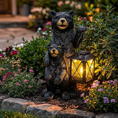 Black Bear Garden Statue with Solar Lantern, Bear Figurine Lights - Image 6