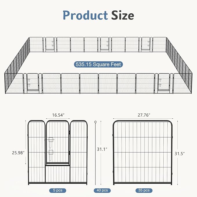 DUMOS Dog Playpen Indoor, Metal 32 Inch 40 Panels Foldable Pet Fence - Image 5