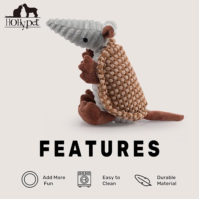 Hollypet Plush Dog Squeaky Toy Stuffed Armadillo Animal Pet Puppy Chew Toys - Image 6