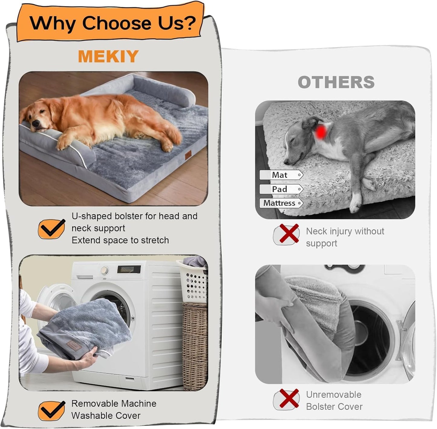 Extra Large Dog Bed-Orthopedic Waterproof XL Dog Bed for XLarge Extra Big Dogs - Foam Couch Sofa Washable with Removable Cover-Grey
