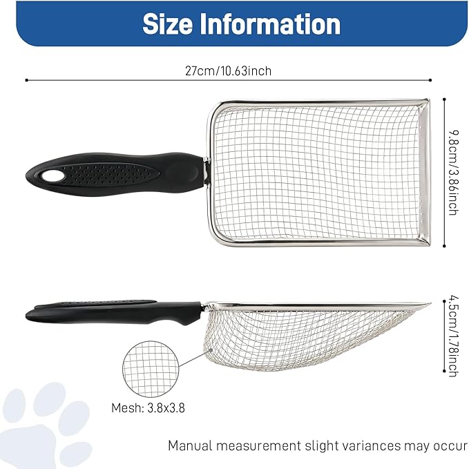 Metal Cat Litter Scoop with 3.8mm Mesh, Robust Stainless Steel Kitty Litter - Image 2