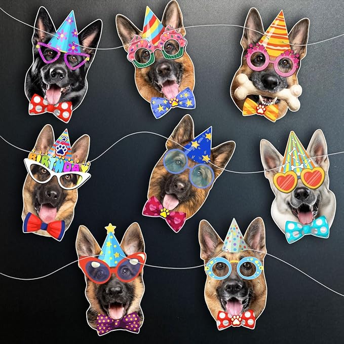 German Shepherd Birthday Garland — Photographic GSD Faces Birthday Banner - Image 4