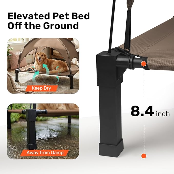 Heeyoo Elevated Dog Bed with Removable Canopy, Portable Dog Cot with Sun - Image 3