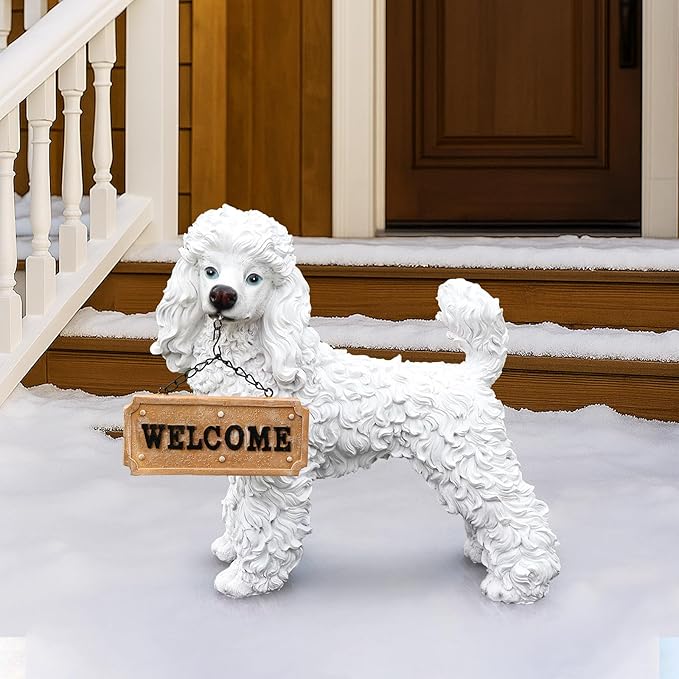 White Poodle Dog Garden Statue - Image 7