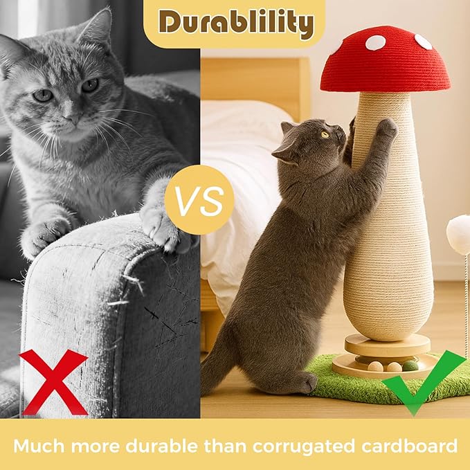 Mushroom Cat Scratcher Tower, Interactive Ball Track Spring Ball Cat Scratching - Image 4