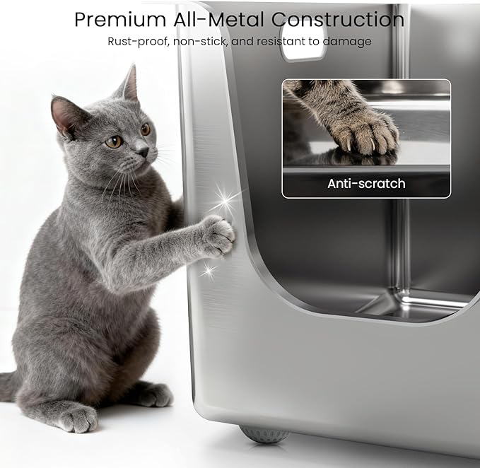 Stainless Steel Litter Box 13.7'' High Sides, XL Metal Cat Litter Box - Image 3