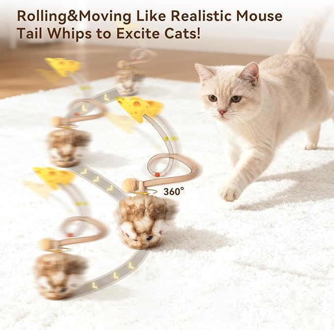 Migipaws Interactive MigiMouse Cat Toy 360° Rolling & Spin - Image 3