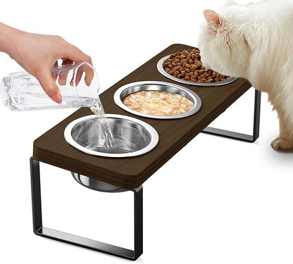 Elevated Cat Bowls with 3 Stainless Steel Bowls | 10° Tilted Anti-Vomiting by AKAOLA