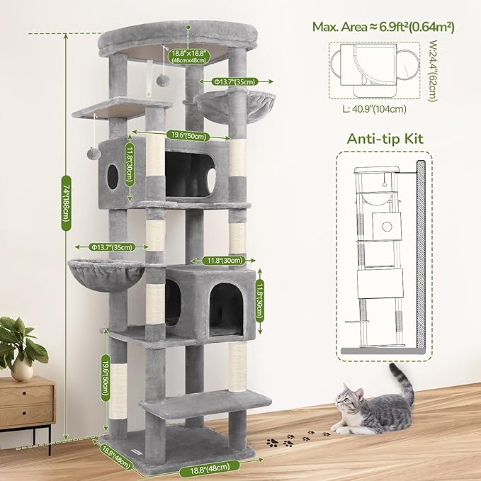 Globlazer Heavy Duty Cat Tree, 74in Sturdy Cat Tower - Image 6