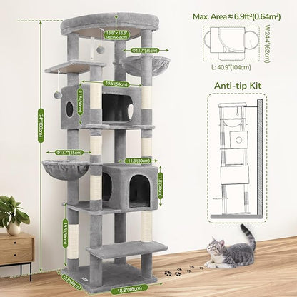 Globlazer Heavy Duty Cat Tree, 74in Sturdy Cat Tower - Image 6