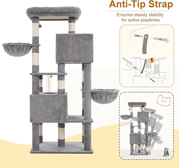 Heybly 68.1" Cat Tree with Oversized Top Platform & Wide Base, Heavy Duty Cat - Image 9