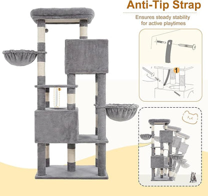 Heybly 68.1" Cat Tree with Oversized Top Platform & Wide Base, Heavy Duty Cat - Image 9