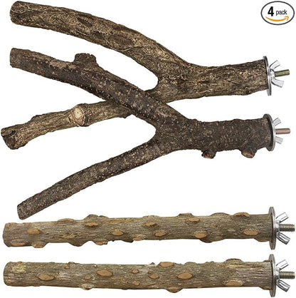 LIMIO Bird Perch 4 PCS Natural Wood Stand Parakeet Toys Bird Cage Accessories by LiMio