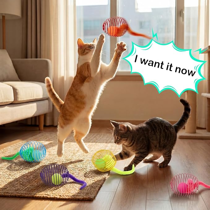 Jecery 5 Pcs Cat Spring Toys Stretchable Rolling Balls Colorful Playful Coils - Image 5