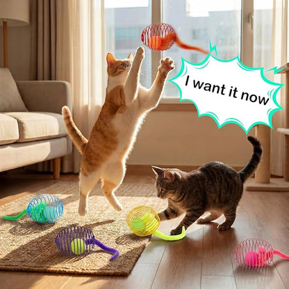 Jecery 5 Pcs Cat Spring Toys Stretchable Rolling Balls Colorful Playful Coils - Image 5
