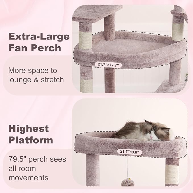 Heybly Tall Cat Tree for Large Cat, 80-inch Multi-Level Cat Tower for Indoor - Image 2