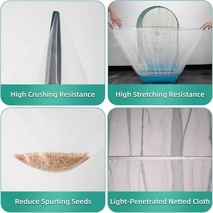 Large Bird Cage Cover, Bird Cage Seed Catcher, Adjustable Soft Airy Nylon Mesh - Image 2