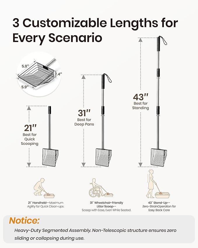 Cat Litter Scoop with Holder 43" Metal Litter Scooper with Stainless Steel Long - Image 5