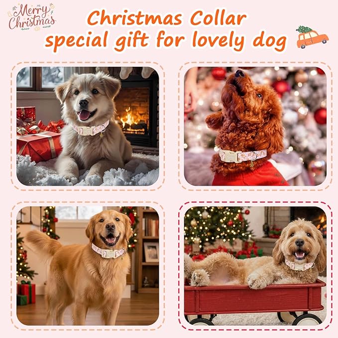 Christmas Dog Collar for Medium Dogs, Adjustable Exquisite Pink Dog Collar - Image 5