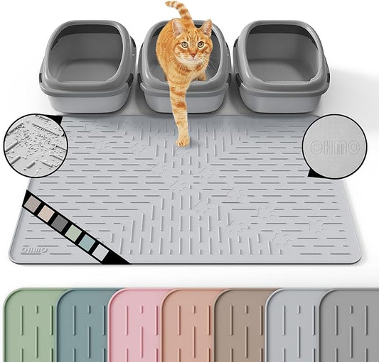 OHMO Cat Litter Mat XXL Trapping Mat Premium Silicone Rubber 37.5x25.2 Ash Grey by OHMO