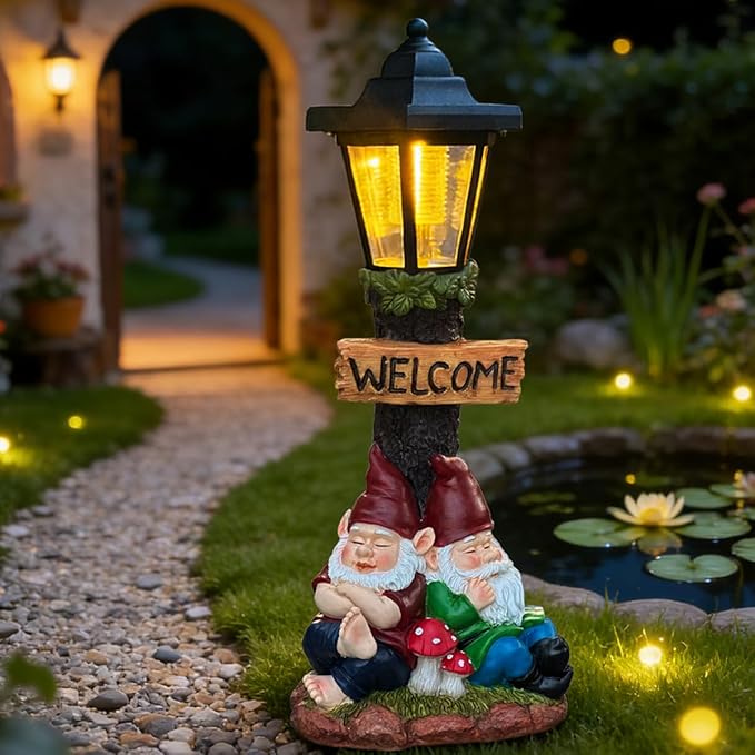 Garden Gnome Statue with Solar Lights, Outdoor Figurine Light - Image 2