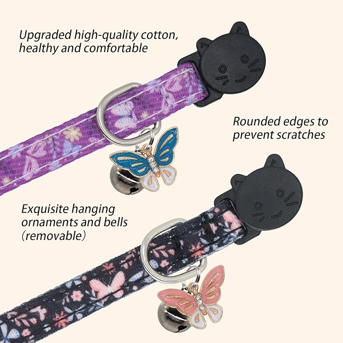 Cat Collar Breakaway, 2 Pack Cotton Kitten Collars - Image 5
