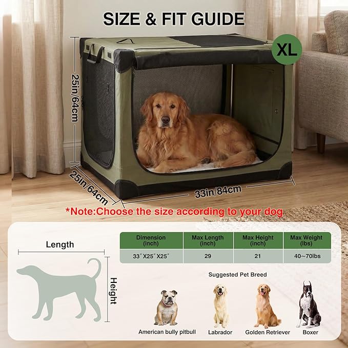 Veraste 33" L x 25" W x 25" H Collapsible Travel Dog Crate, Portable Soft Dog - Image 2