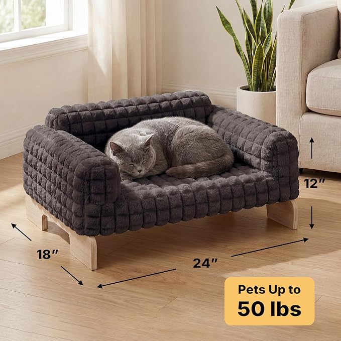 Veehoo Elevated Cat Bed Indoor, Wood Furniture Style Cat Couch Sofa - Image 3