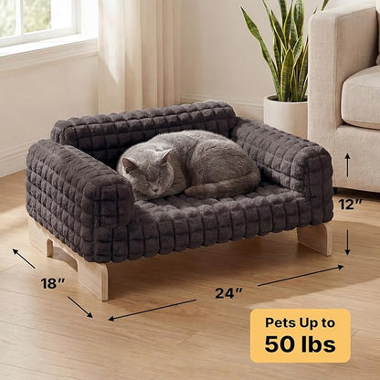 Veehoo Elevated Cat Bed Indoor, Wood Furniture Style Cat Couch Sofa - Image 3