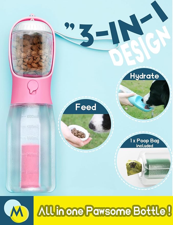 Portable Water Bottle for Dogs, 3 in 1 Pet Travel Bowl Dispenser - Image 2