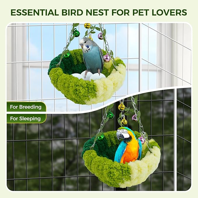 Admaison Bird Nest with Bell for Cage, Plush Hanging Bird Bed for Parakeet - Image 4