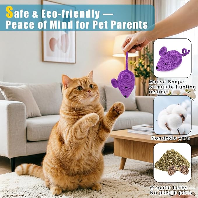 Retro Shaw Catnip Toys Crochet Mouse 6 Pcs - Image 6