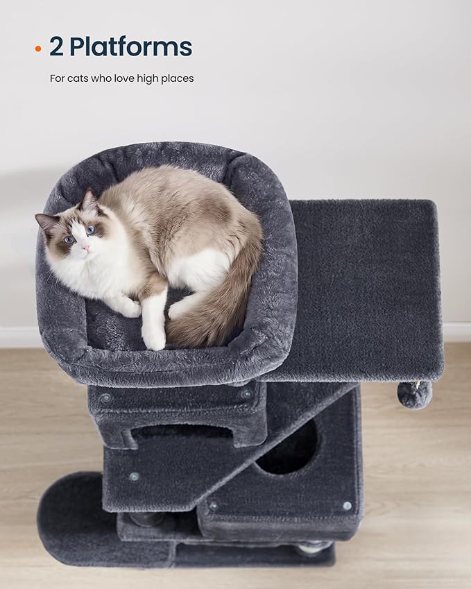 SONGMICS HOME Cat Tree for Indoor Cats, Hammock and Condo, Dark Gray - Image 4