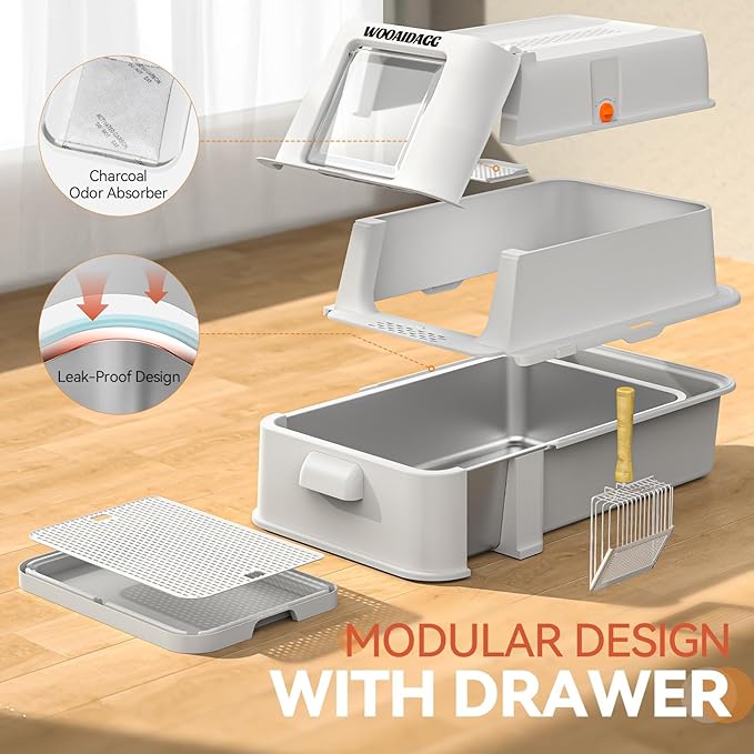 Wooaidagg Enclosed Stainless Steel Cat Litter Box - Image 5