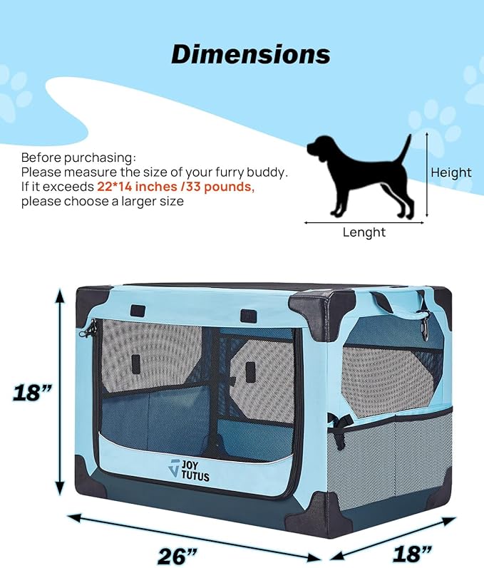 JOYTUTUS 26 Inch Collapsible Dog Crate, Steel Frame 8-Bar Foldable Soft Kennel - Image 2