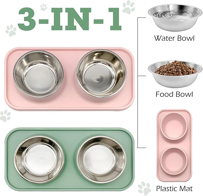 BNOSDM 2 Pcs Double Dog Food Bowls, Stainless Steel Small Dog Food and Water - Image 2