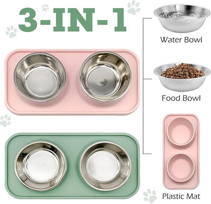 BNOSDM 2 Pcs Double Dog Food Bowls, Stainless Steel Small Dog Food and Water - Image 2