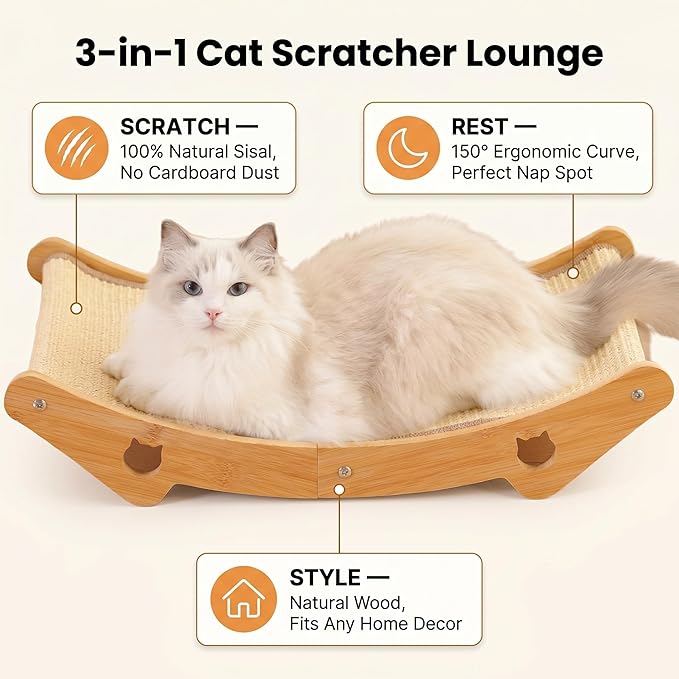 Sisal Cat Scratcher Bed, 3-in-1 Natural Sisal Scratching Board & Hammock - Image 2