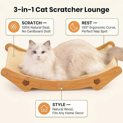 Sisal Cat Scratcher Bed, 3-in-1 Natural Sisal Scratching Board & Hammock - Image 2