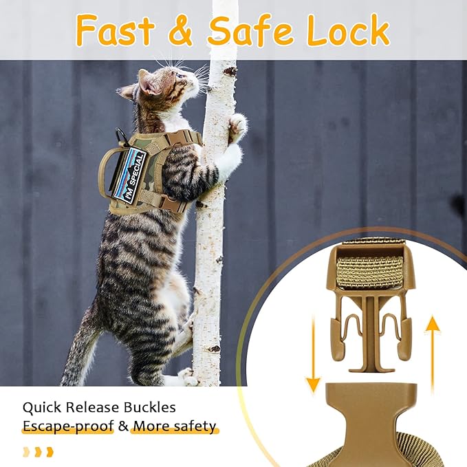 Tactical Cat Harness for Walking, Adjustable Escape Proof Pet Vest for Large Cat - Image 2