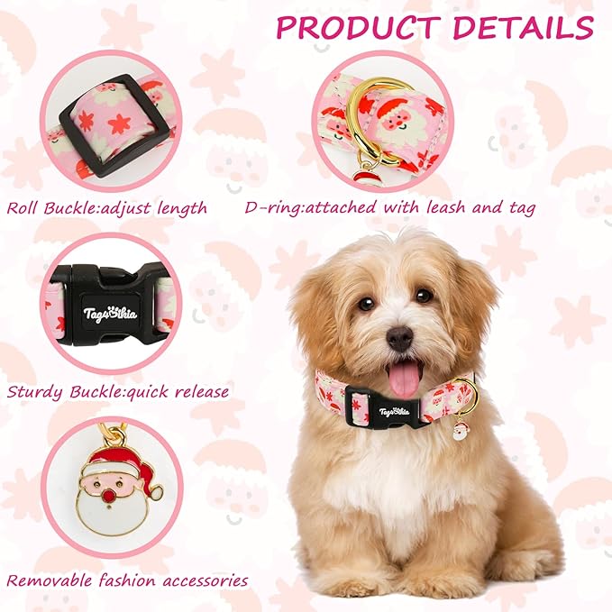 Christmas Dog Collar Extra Small Dog Collars, Adjustable Pink Dog Collars - Image 4