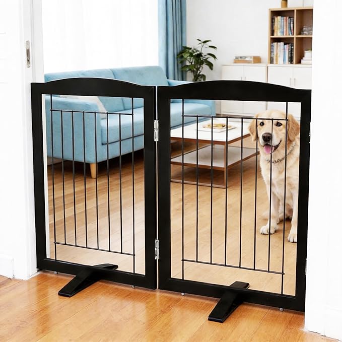 ZJSF Freestanding Dog Fence Indoor, Foldable Dog Gate by ZJSF