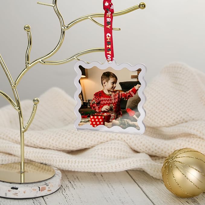 UNIQOOO 6Pcs Silver Wave Christmas Acrylic Picture Frame Ornaments, 3 Sizes - Image 8