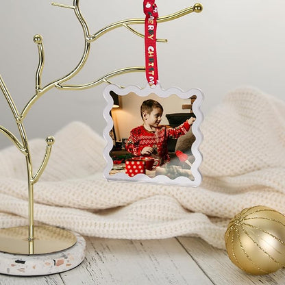 UNIQOOO 6Pcs Silver Wave Christmas Acrylic Picture Frame Ornaments, 3 Sizes - Image 8
