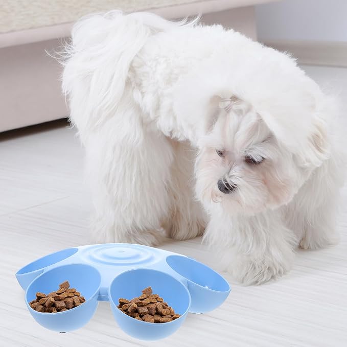 Flower-Shaped Multi-Compartment Pet Feeding Bowl Blue, Cat Food Dispenser and - Image 4