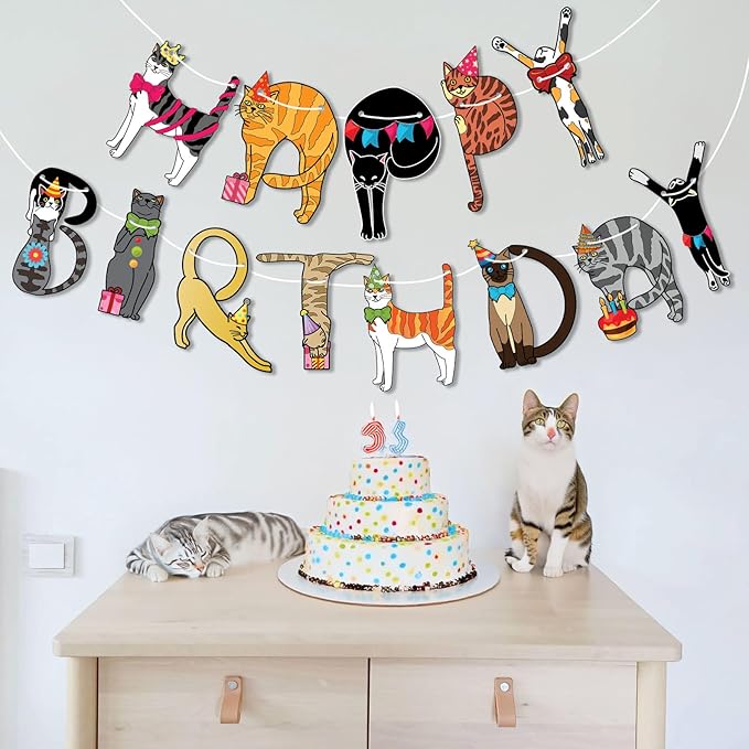 Happy Birthday Cat Banner Garland – Cute Kitten Birthday Party Decorations - Image 4