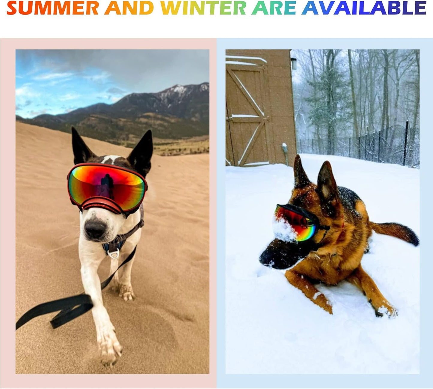 Large Dog Sunglasses with Adjustable Strap UV Protection, Winproof Puppy Sunglasses, Suitable for Medium-Large Pet Glasses, Dogs Eyes Soft Goggles, PinkSilver, (YD-23032706)