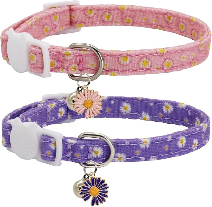 Cat Collars for Girl Cats & Boys, 2 Pack Soft Cotton Breakaway Collar by Giecooh